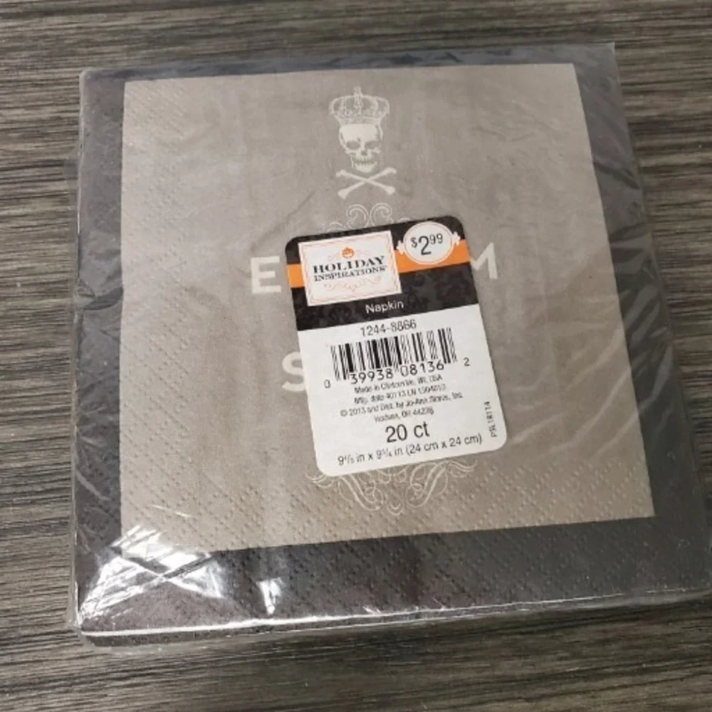 Emblam And Scary On HALLOWEEN Party Paper Napkins 5 in X 5 in 20 Ct Black Grey